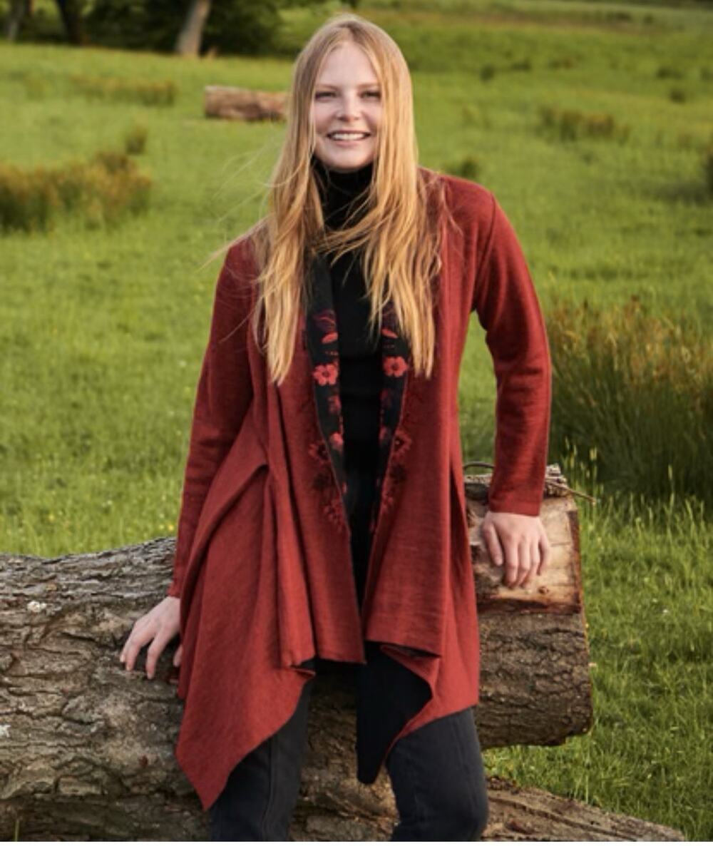 Women's Open-Front Rust Red Cardigan Sweater 100% Alpaca Wrap